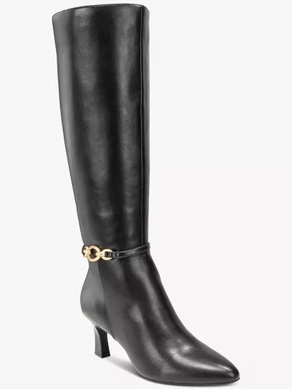 Style & Co. Black Over-the-Knee Leather Boots with Gold Chain Detail